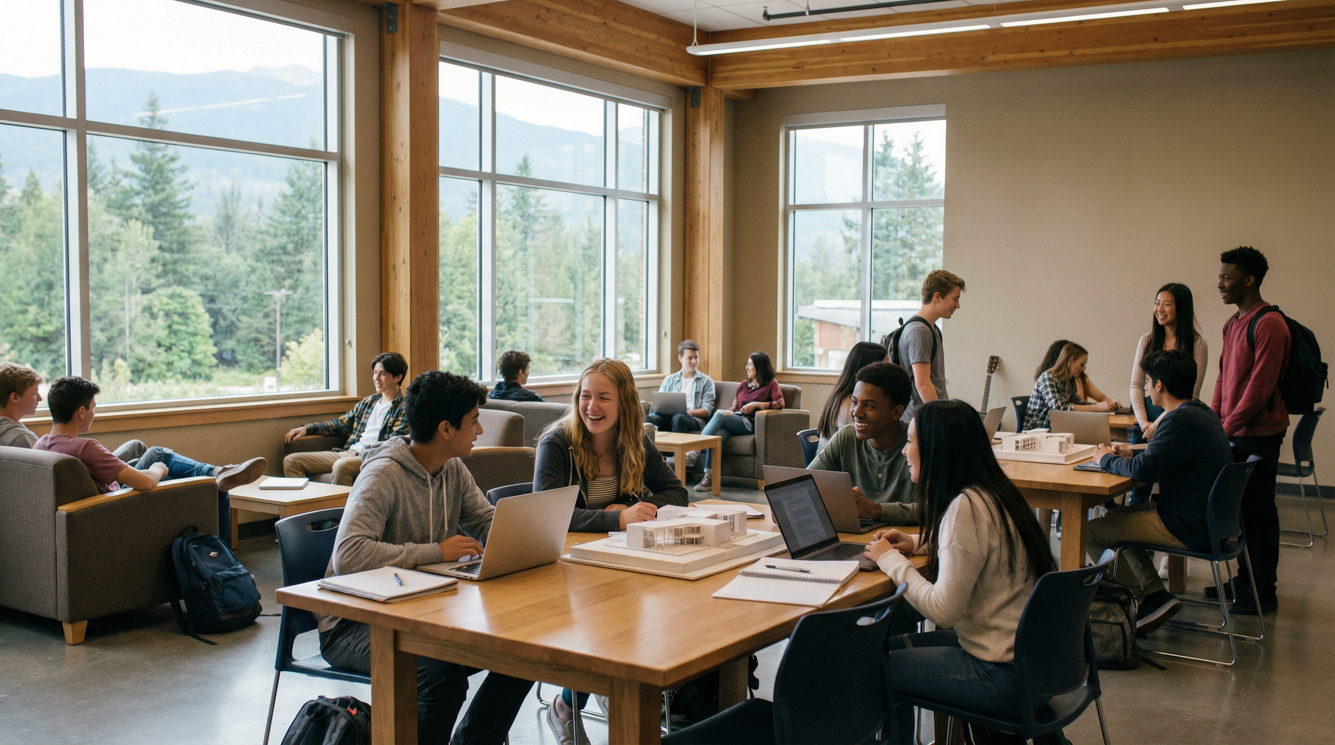 Earl Haig students collaborating in a common area